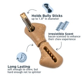 Tall Tails Bully Stick Holder and Chew Toy for Dogs – Bacon-Scented, Large, Adjustable Treat Holder for Bully Sticks and Spreadable Treats, Reduces Choking