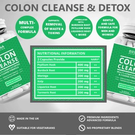 High Strength Natural Colon Cleanse Multi-Complex Detox Capsules | Bowel Cleanse Pills Reduced Constipation, Flatulence & Bloating | Supports Metabolism | One Month Supply