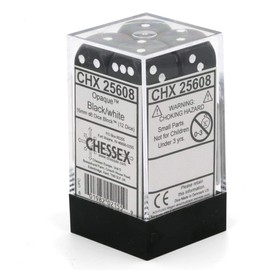 Chessex Dice Set 12 D6 16Mm Dice Black with White (12), One Size