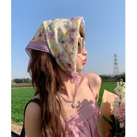 [MEMECLE] Floral retro scarf Purple 1