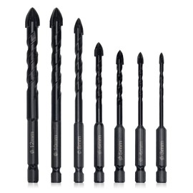 7 Pieces Masonry Drill Bits, Cross Bit Universal Drilling Tool 3mm 4mm 5mm 6mm 8mm 10mm 12mm for Glass, Ceramic Tile, Plastic, Wood, Concrete Wall