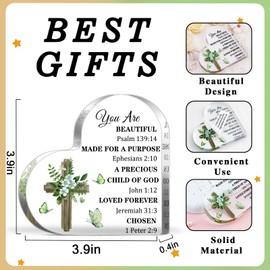 OZUEMUL Christian Plaque Religious Spiritual Inspirational Gifts for Woman Christian Baptism Gift for Sister Friend Acrylic Hearts Plaques with Bible Verse Valentines Day Birthday Christmas Presents for Womens