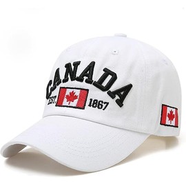 Canada Unisex Baseball Cap - 100% Cotton - Maple Leaf Embroidered - Adjustable - Sports and Leisure Cap for Men and Women, White, 56, White, M