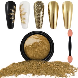 Artdone Chrome Nail Powder, Light Gold Iridescent Aurora Powder Metallic Mirror Effect Pigment Pearlescent Mermaid Pigment Pearl Glitter Dust Kit, Nail Art Decoration, Resin Craft