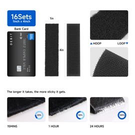 Sonpbond 1x4 inch Self Adhesive Hook and Loop Tape, 16 Sets Heavy Duty Sticky Back Fastener Strips for Home and Office, No Need for Holes or Screws (Black, 1 inch x 4 inch -16 Sets)