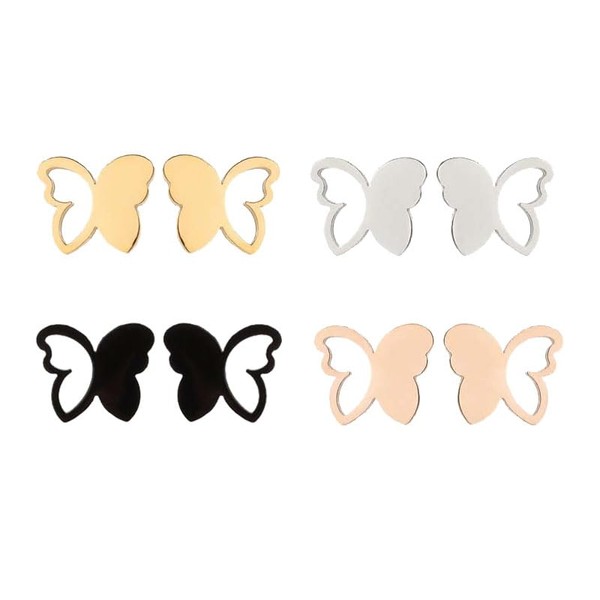 Dreuyet Stainless Steel Tiny Butterfly Stud Earrings Set for Women