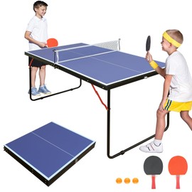SculPong 6FT Ping Pong Table Foldable Table Tennis Table for Indoor Outdoor with Net, Table Tennis Paddles and Balls, Multi-Use Family Game Table for Kid Teenager Adult, Compact & Portable
