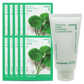(10 sheets) Innisfree Energy Mask Centella asiatica + Green Tea Amino Moisture Cleansing Foam / (10매)이니스프리 에너지 마스크 병풀+그린티 아미노 수분 클렌징 폼