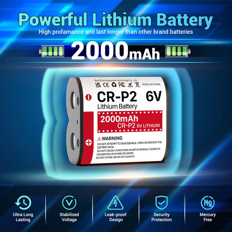 TQTHL (5-Pack) CR-P2 Batteries, 6V 2000mAh Lithium Photo Battery 223A,