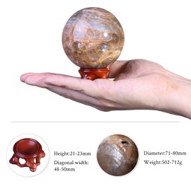 KYEYGWO Natural Moonstone Crystal Ball with Wooden Stand, Polished Round Stone Ball Sculpture Fengshui, Gemstone Fortune Telling Ball, Home Decor for Reiki Healing, Wicca, 71-80 mm