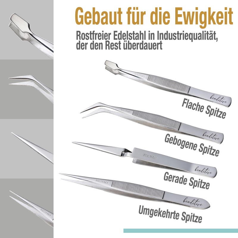 Beaditive Professional Precision Stainless Steel Tweezers Set - Craft Tweezers