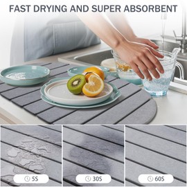 Large Stone Dish Drying Mat for Kitchen Counter, Fast Drying Collapsible Dish Drying Mat, Absorbent Diatomaceous Earth Mats for Dishes Bottles Cups, Size 24“(L)×16“(W)