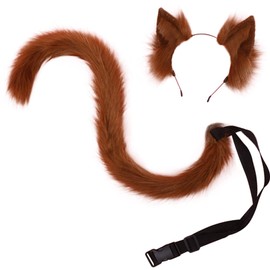 Fxaelian Cosplay Long Cat Tail and Ears Headband 2 PCS Hallowwen Lolita Neko Cat Maid Ears and Tail Costume Accessories Brown