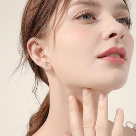 DYUNQ 925 Sterling Silver Round Moissanite Stud Earrings for Women & Men, D Color VVS1, Hypoallergenic Bezel Set, 14K Gold Plated, Imitation Diamond Gifts, Medium, Sterling Silver, Moissanite