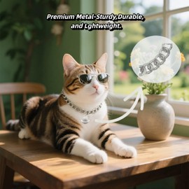 Cwyza SilverCat Chain Collar with Bell – Lightweight Metal Collar for Gifts, Adjustable Cuban Jewelry for Cats & Dogs (Silver, S)