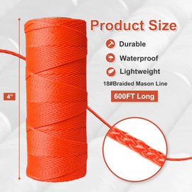 BSRHOME Mason Line String Line,600 Ft Length Nylon Twine,18 Braided Nylon String for Gardening Or Masonry Tools,Twine String for Gardening,Orange