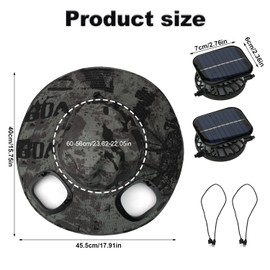 Solar Hat with Fan, Dark Grey Ink Wide Brim Sun Hat with 2 Removable Charging Fans Waterproof Outdoor Hats for Women Men Solar Fan Hats for Outdoor Hiking Camping Fishing