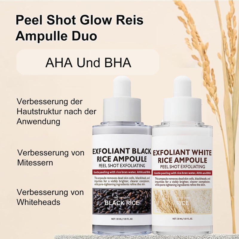 Soleneva Peel Shot Glow Rice Ampoule Duo, Rice Scrub for