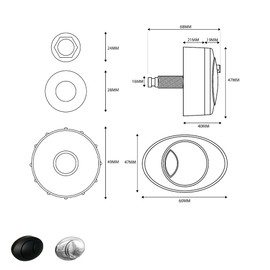 Black Noir Oval Dual Flush Push Button Replacement for Cable Concealed Toilet Cisterns