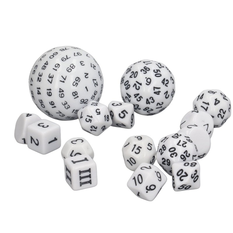 15pcs Complete Polyhedral Dice Set Acrylic D3 to D100 Spherical