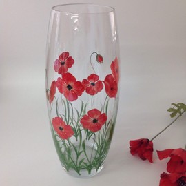 Rossvar Hand Painted Large Barrel Vase Red Poppy Design