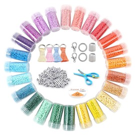 Miss Rabbit Seed Bead Kit, Beads for Jewelry Making 24000 PCS 3mm Glass Seed Beads and 100 PCS 5mm Alphabet Letter Beads for Bracelets Making with Elastic Cords, Scissors, Tassels, Bead Caps