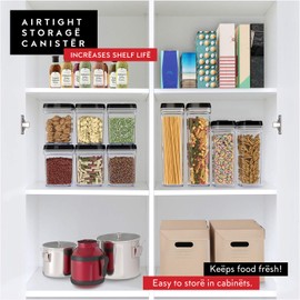DWËLLZA KITCHEN Airtight Food Storage Containers with Lids – Same Size 2 Piece Set - Tall Air Tight Pantry & Kitchen Clear Container for Spaghetti Noodle and Pasta - Keeps it Fresh & Dry (Black Lid)