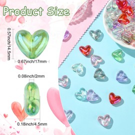 LiQunSweet 200Pcs Colorful Transparent Acrylic Beads AB Color Plated Sweet Heart Shape Beads Loose Heart Beads for Bracelet Necklace Earrings Jewelry Making