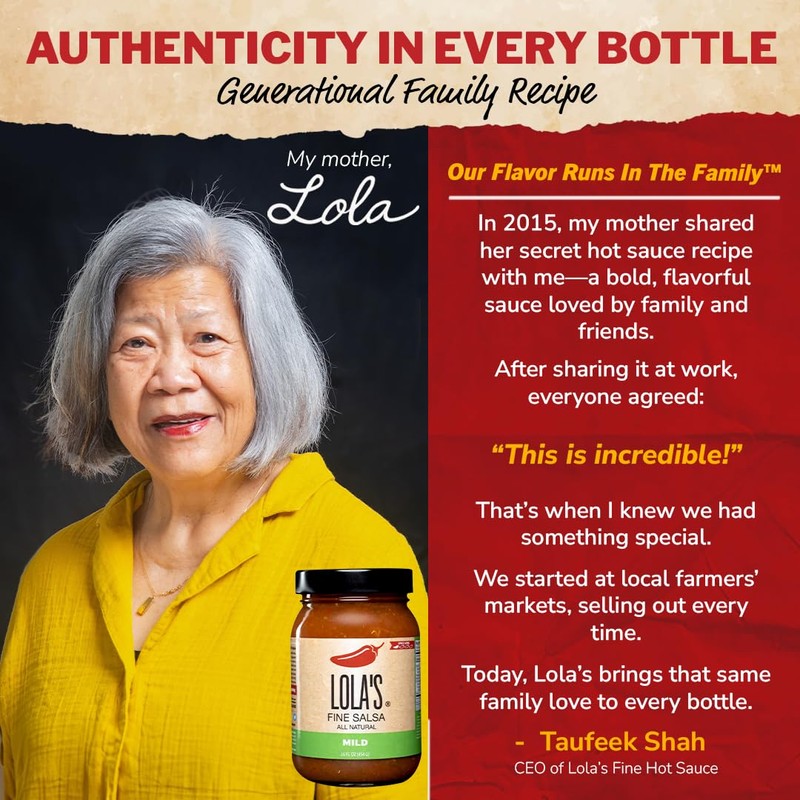 Lola’s Mild Salsa - Smooth, Savory & Slightly Spicy |