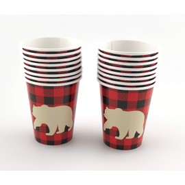 Bear Cups - 16 Set Buffalo Plaid Lumberjack Party Supplies Birthday Baby Shower