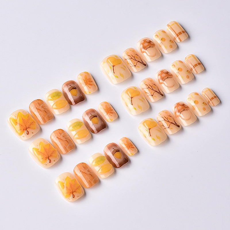 30Pcs Fall Press on Nails Short Square Fake Nails with