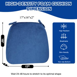 MIDLADE D-Shaped Chair Cushions for Dining Chairs with Ties and Removable Cover, 2'' Thick Dining Kitchen Chair Pads, Indoor Dining Room Chair Cushions, 17'' x 16''2 Pack Royal Fleece