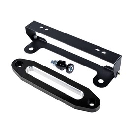 AMOPACORP Set Winch Rope Hook Stand and 10 inch Chrome Black Aluminum Hawse Fairlead 8000-15000 LBs and 254mm Flip-Up Mounted License Plate Holder Kit