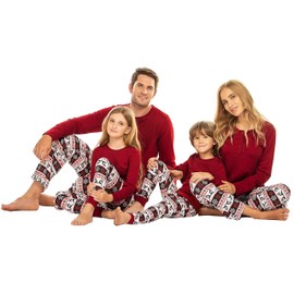 Ekouaer Matching Family Christmas Pajamas Sets Holiday PJs Set Casual 2 Piece Loungewear Sleepwear Red Deer, M