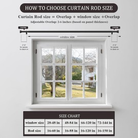 Oneach 2-Pack Heavy Duty Curtain Rods for Windows 66 to 120 Inch, 1 Inch Pole Adjustable Curtain Rod with Easy Installation and Modern Design (Black, 16 to 120 Inch)