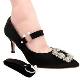 Bamboopack 2 Pairs High Heel Anti-Loose Straps Womens Elastic Detachable Buckle Shoe Ankle Straps Elastic Shoelace Accessories Elastic Replacement Ankle Straps High Heel Shoe Laces for Heels(Black)