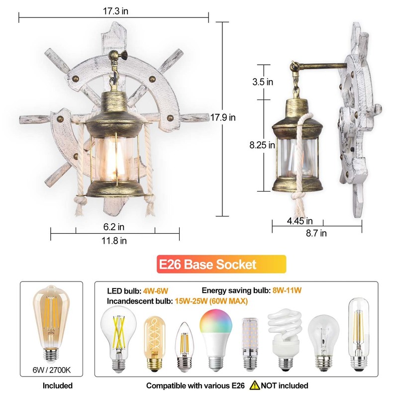 BARSUNS Boat Rudder Nautical Wall Sconce Plug in or Hardwire,