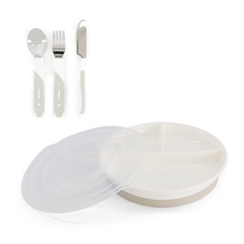 Twistshake Baby Tableware Set | Divided Plate + Stainless Steel Cutlery 12m+ | BPA-Free | Food Training Kit for Kids | White