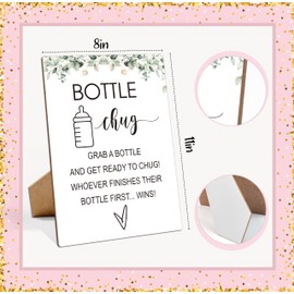 Baby Shower Games Bottle Chug Sign-8x11 Inches Greenery Wooden Sign Baby Gift for Baby Shower Gender Reveal Party, Gender Neutral Baby Bottle Shower Party Games Favors Supplies-4