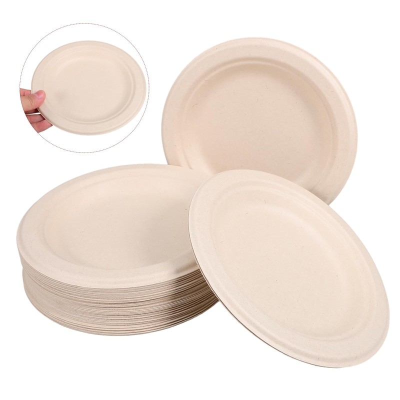 TOPPERFUN 50Pcs Disposable Paper Plates, 6in Biodegradable Paper Pulp Dessert