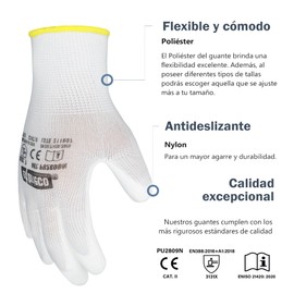EXBRIECO Professional Work Gloves, 3, 6 or 12 Pairs Protective Gloves, Nylon and Polyurethane, Tactile Precision, Breathable, Elastic, Durable, for Construction, Mechanics, PPE