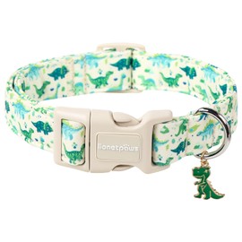 Lionet Paws Green and Blue Dinosaur Dog Collar- Cute Stegosaurus and Raptor Beige Dog Collars with Plastic Buckle,Light Adjustable Dog Collars for Small Dogs