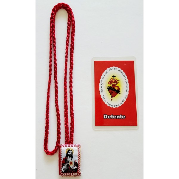 Escapulario Rojo Tejido de Hilo de El Sagrado Corazon y
