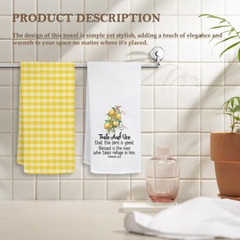 HIWX Christian Bible Verse Kitchen Towels Set of 2, Taste and See That The Lord is Good Decor Kitchen Towels, Summer Lemon Yellow Plaid Decoration Tea Towels Hand Towels 16x24 Inch for Kitchen Decor