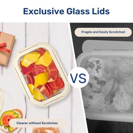 Simple Deluxe Meal Prep Food Containers with Exclusive Glass Lids, Glass Storage Containers with Lids, BPA-Free, Glass Lunch Boxes for Lunch, Pantry Organizers, Freezer to Oven Safe, 4 Pack