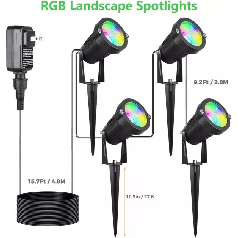 Miabiual 4 Pack Outdoor Spot Lights with Timer (4/6/8H), 24W