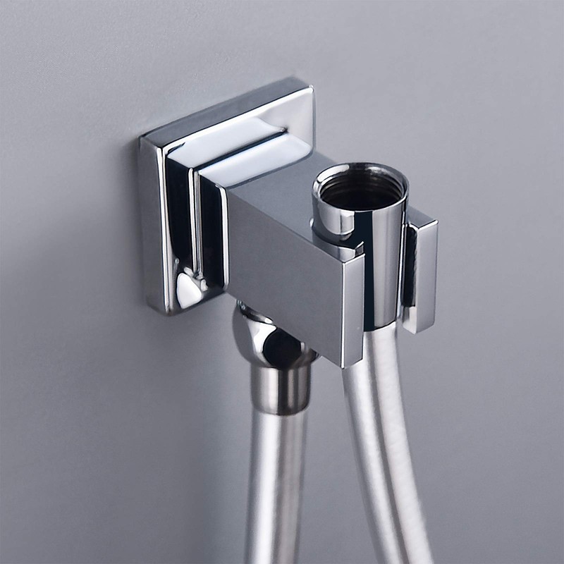 Chrome Hose Connection with Shower Holder, Keymark Brass Square Wall