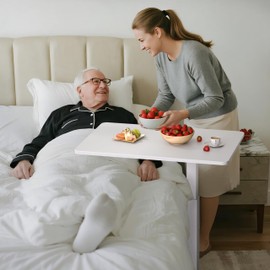 NICECOZY Medical Adjustable Overbed Bedside Table with Wheels, Rolling Laptop Table, Mobile Standing Desk for Home and Hospital, White