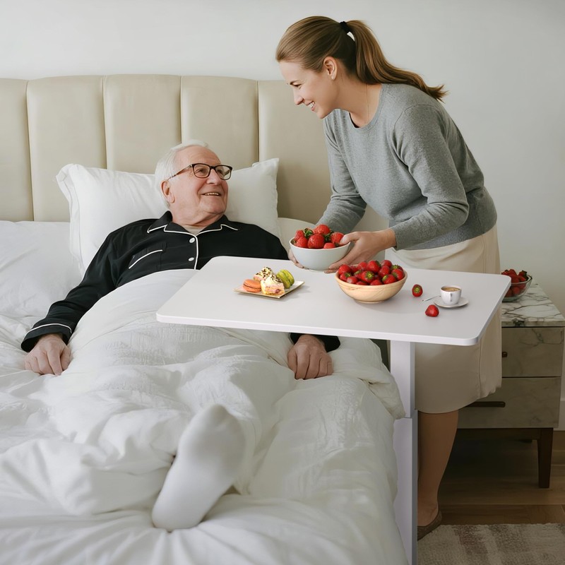 NICECOZY Medical Adjustable Overbed Bedside Table with Wheels, Rolling Laptop