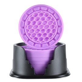 Amooca Silicone Coasters 8 Pack with Holder Anti-Slip Non-Stick Drink Coaster Deep Tray Cup Mat for Hot or Cold Drinking Purple Gear